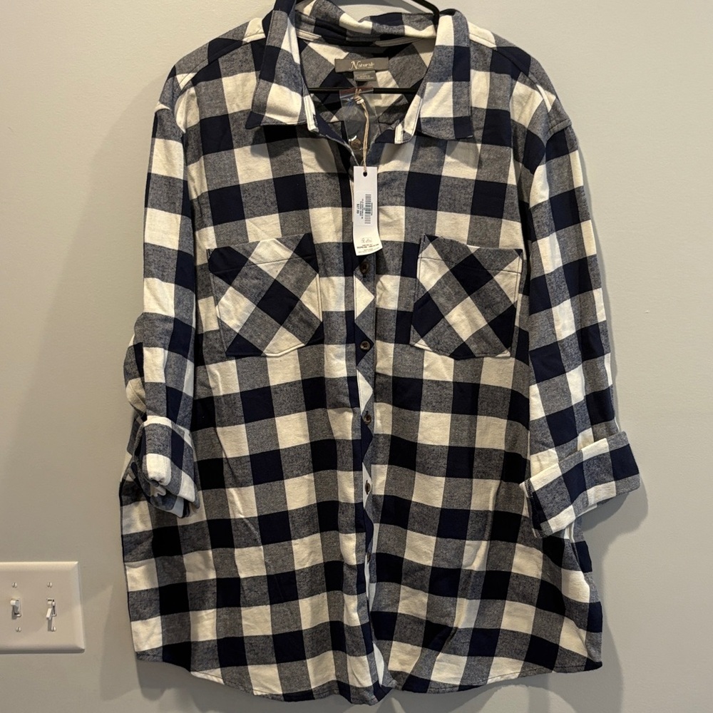 Natural Reflections Navy and White Plaid Shirt